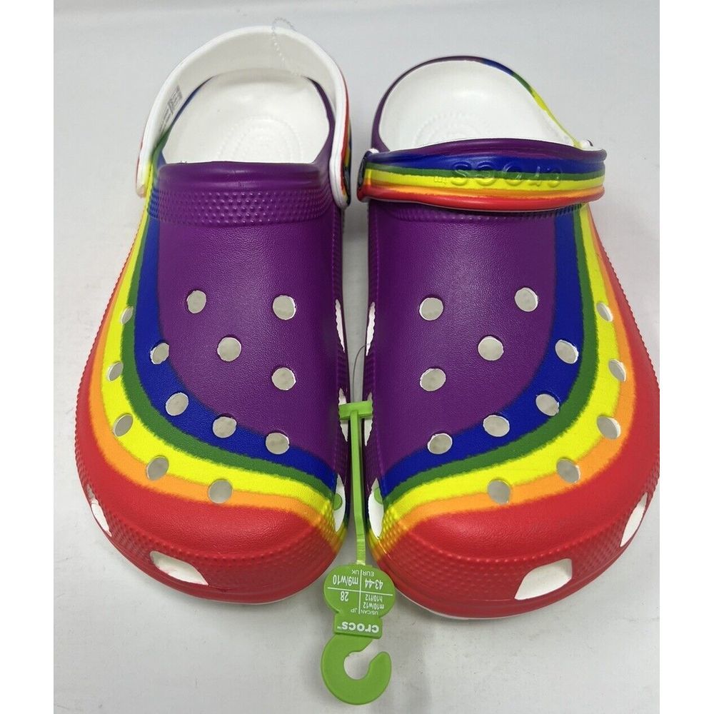 Crocs Classic Rainbow Dye Clog - Unisex Colorful Comfort Shoes Men: 10 Women: 12